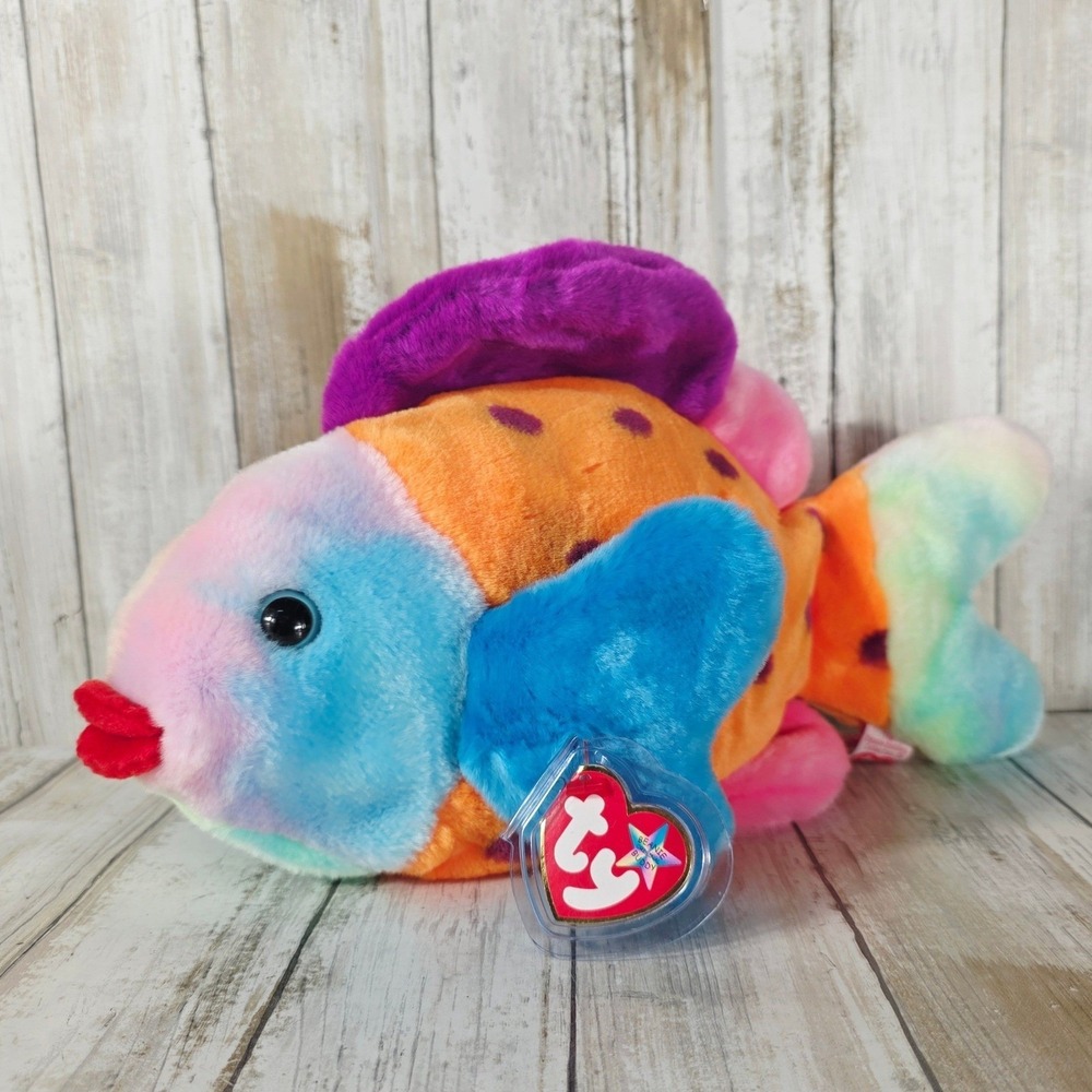 Authentic 1999 Ty Beanie Buddy Lips The Fish Tie Tropical Fish 14'Plush Retired